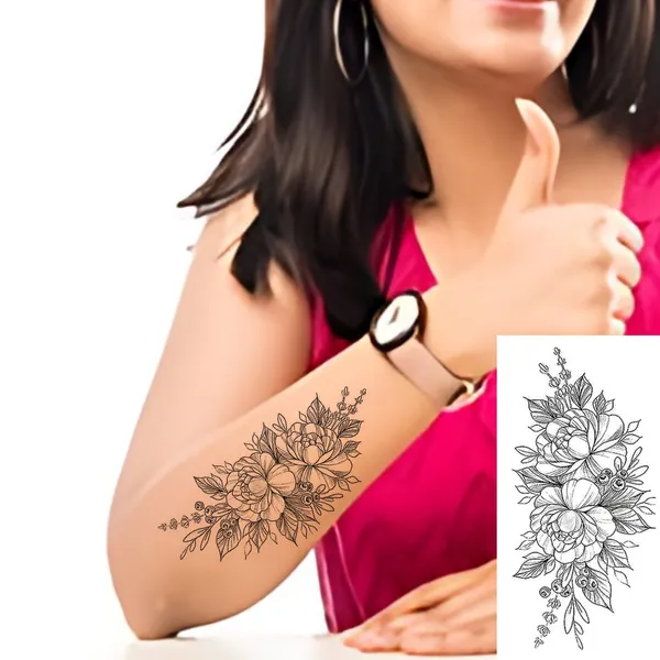 Rose_With_Leaf_Line_Tattoo_pack_of_2