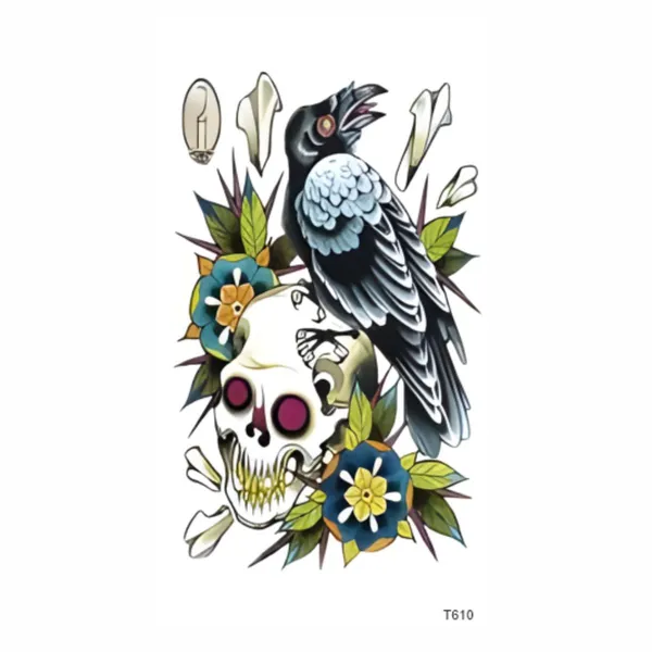 Skull_Crow_Flowers_Temporary_Tattoo_pack_of_2