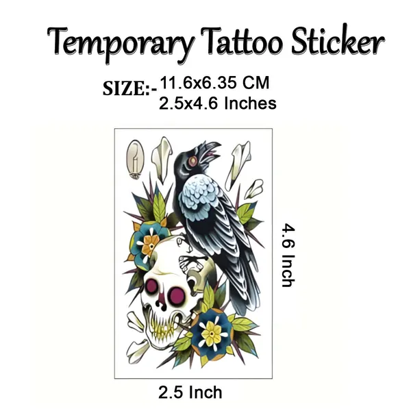 Skull_Crow_Flowers_Temporary_Tattoo_pack_of_2