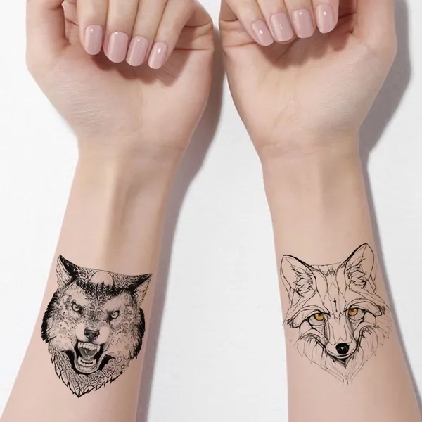 Wolf_With_Fox_Temporary_Tattoo_pack_of_2