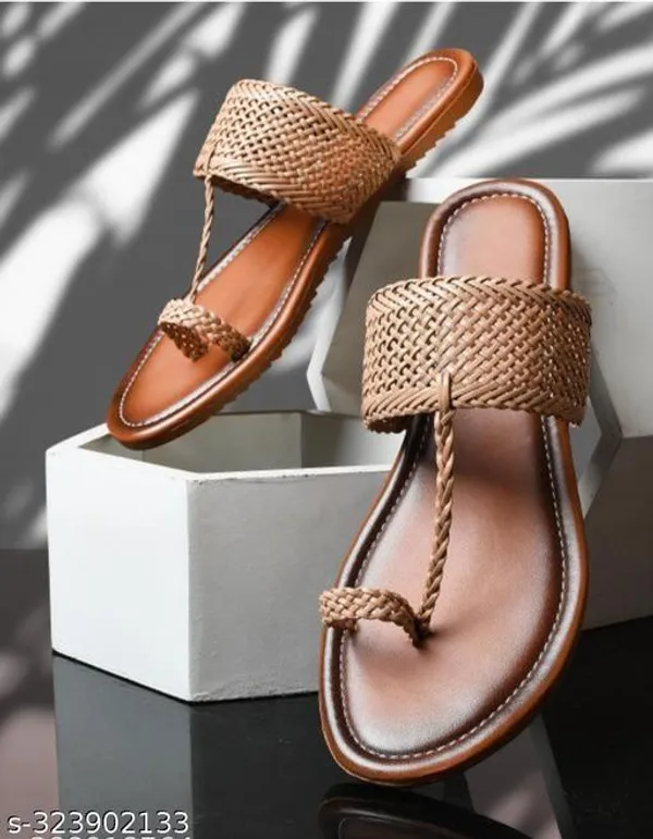 Beige_Kolhapuri_Pu_Leather_Flats_For_Women