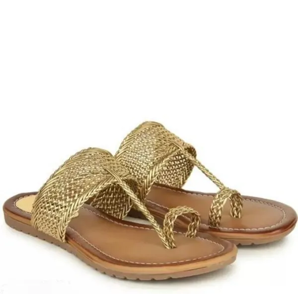 Golden_Kolhapuri_Pu_Leather_Flats_For_Women