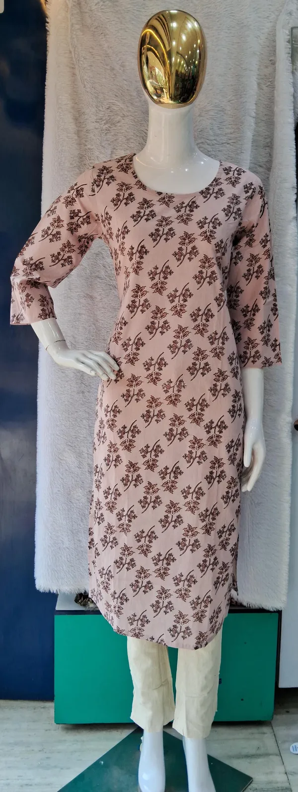 Peach_Premium_Cotton_Floral_Embroidered_Kurti_Set_For_Women