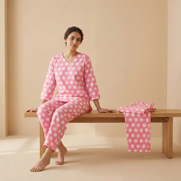 Pink_Premium_Cotton_Polka_Dot_Co-Ord_Set_For_Women