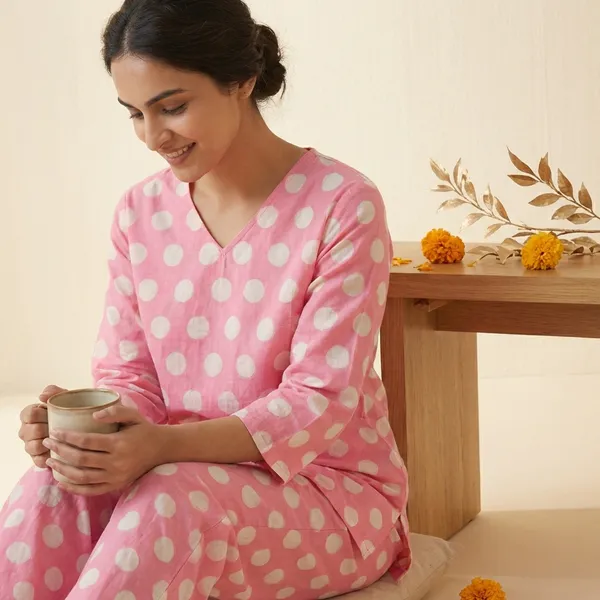 Pink_Premium_Cotton_Polka_Dot_Co-Ord_Set_For_Women