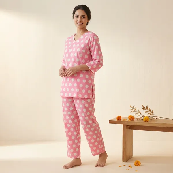 Pink_Premium_Cotton_Polka_Dot_Co-Ord_Set_For_Women