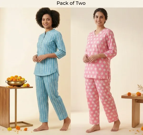 Pink_And_Blue_Premium_Cotton_Polka_Dot_Night_Suit_Set_With_Lounge_Wear_Set_For_Women_(Pack_Of_2)