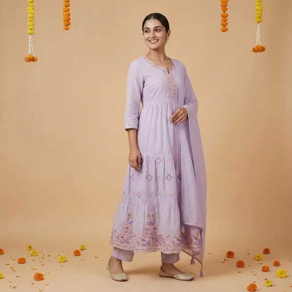 Lavender_Premium_Cotton_Embroidered_Anarkali_Suit_With_Dupatta_For_Women