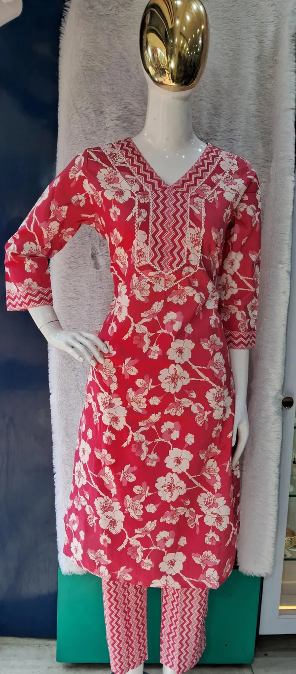 Red_Premium_Cotton_Floral_Printed_Kurti_Set_For_Women