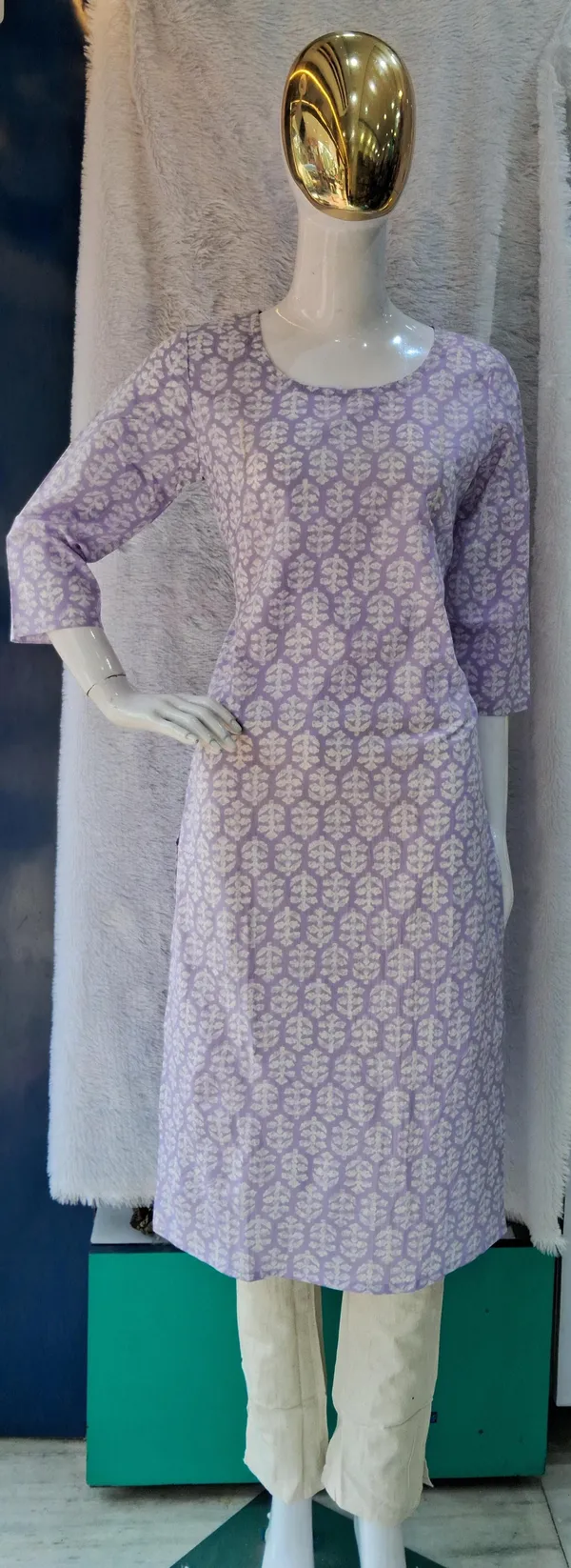 Lavender_Premium_Cotton_Block_Print_Kurta_Set_For_Women