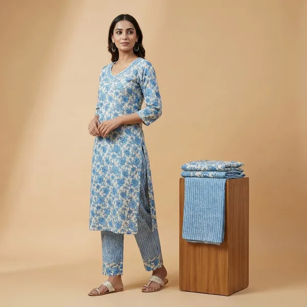 Blue_Premium_Cotton_Floral_Print_Kurti_Set_With_Dupatta_For_Women