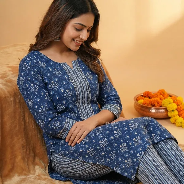 Blue_Premium_Cotton_Floral_Print_Kurta_Set_For_Women