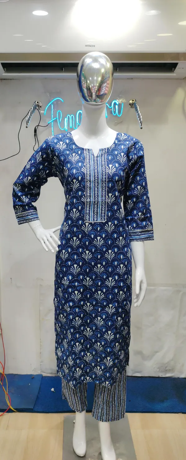 Blue_Premium_Cotton_Floral_Print_Kurta_Set_For_Women
