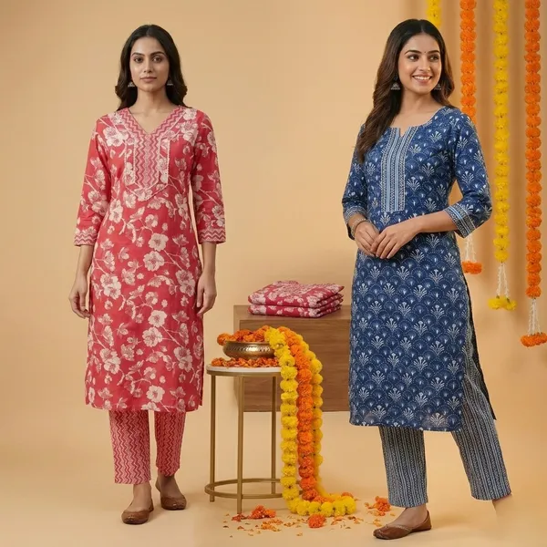 Red_And_Blue_Premium_Cotton_Floral_Printed_Kurti_Set_For_Women_(Pack_Of_2)