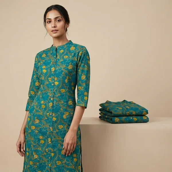 Green_Premium_Cotton_Floral_Printed_Kurta_Set_For_Women