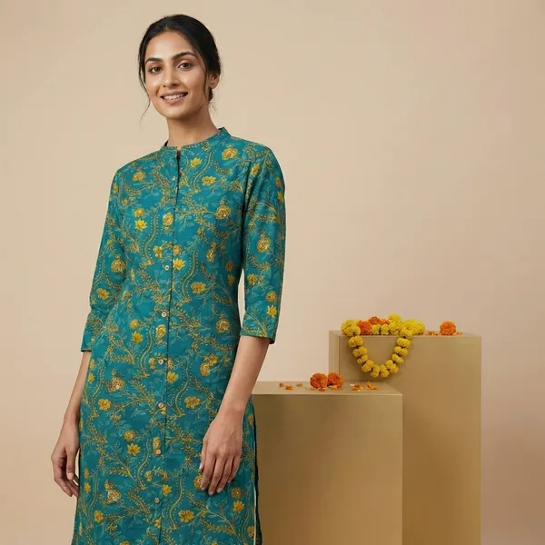Green_Premium_Cotton_Floral_Printed_Kurta_Set_For_Women