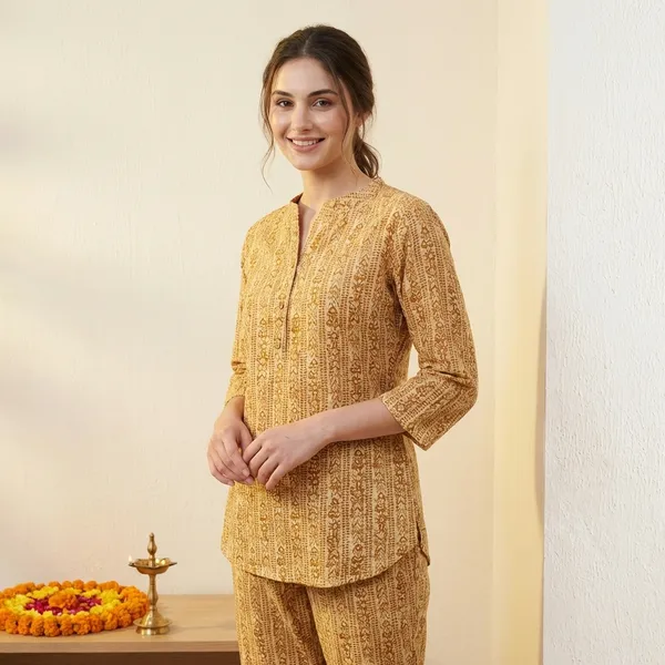 Yellow_Premium_Cotton_Printed_Lounge_Wear_Set_For_Women