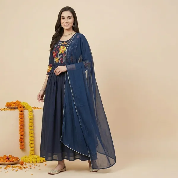 Navy_Blue_Premium_Cotton_Embroidered_Anarkali_Suit_With_Dupatta_For_Women