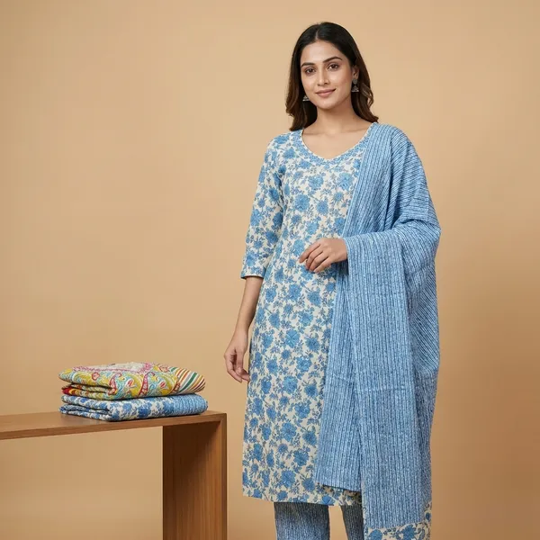 Olive_And_Blue_Premium_Cotton_Printed_Kurta_Set_With_Pant_&_Dupatta_For_Women_(Pack_Of_2)