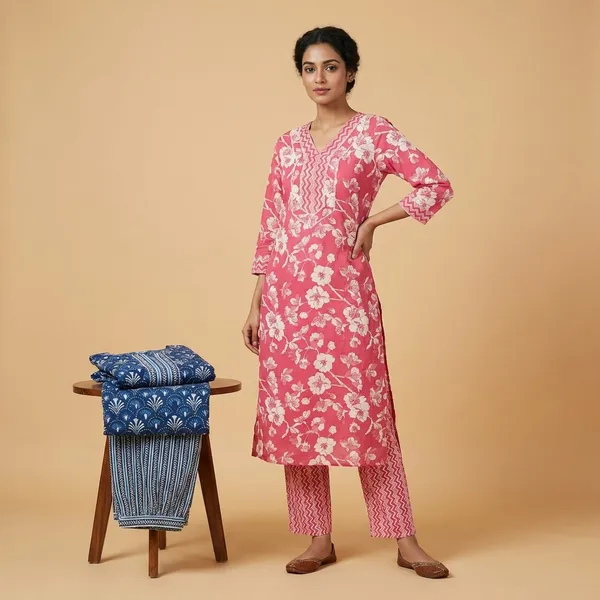 Red_And_Blue_Premium_Cotton_Floral_Printed_Kurti_Set_For_Women_(Pack_Of_2)
