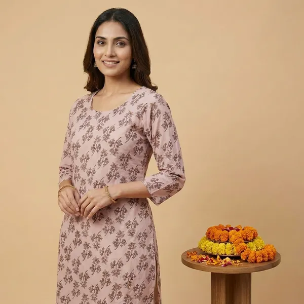 Peach_Premium_Cotton_Floral_Embroidered_Kurti_Set_For_Women
