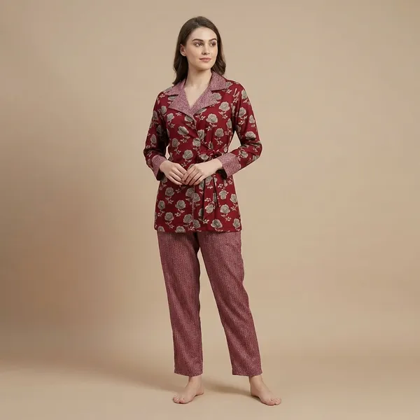 Maroon_Premium_Cotton_Floral_Print_Co-Ord_Set_For_Women