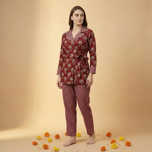 Maroon_Premium_Cotton_Floral_Print_Co-Ord_Set_For_Women