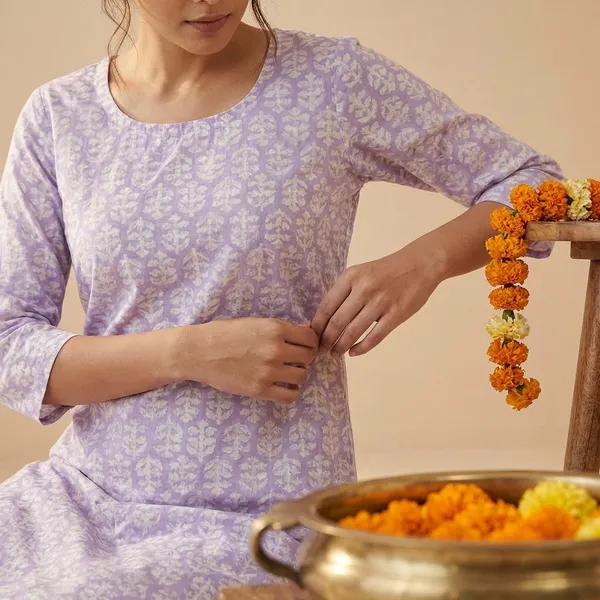 Lavender_Premium_Cotton_Block_Print_Kurta_Set_For_Women