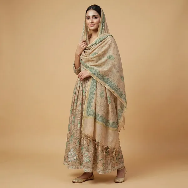 Beige_Premium_Cotton_Embroidered_Anarkali_Suit_With_Dupatta_For_Women