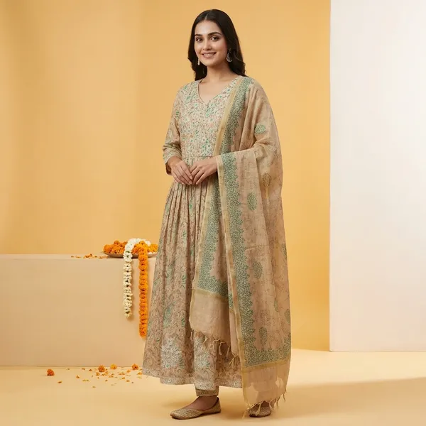 Beige_Premium_Cotton_Embroidered_Anarkali_Suit_With_Dupatta_For_Women