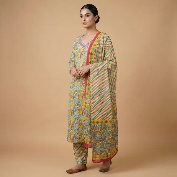 Olive_Premium_Cotton_Printed_Kurta_Set_With_Pant_&_Dupatta_For_Women