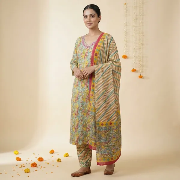 Olive_Premium_Cotton_Printed_Kurta_Set_With_Pant_&_Dupatta_For_Women