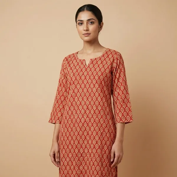 Red_And_Gold_Premium_Cotton_Printed_Kurti_Set_For_Women