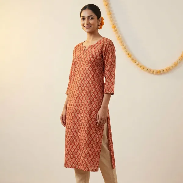 Red_And_Gold_Premium_Cotton_Printed_Kurti_Set_For_Women
