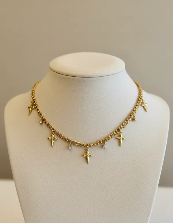 18Kt_Gold_Plated_Daggers_And_Crystals_Charm_Necklace
