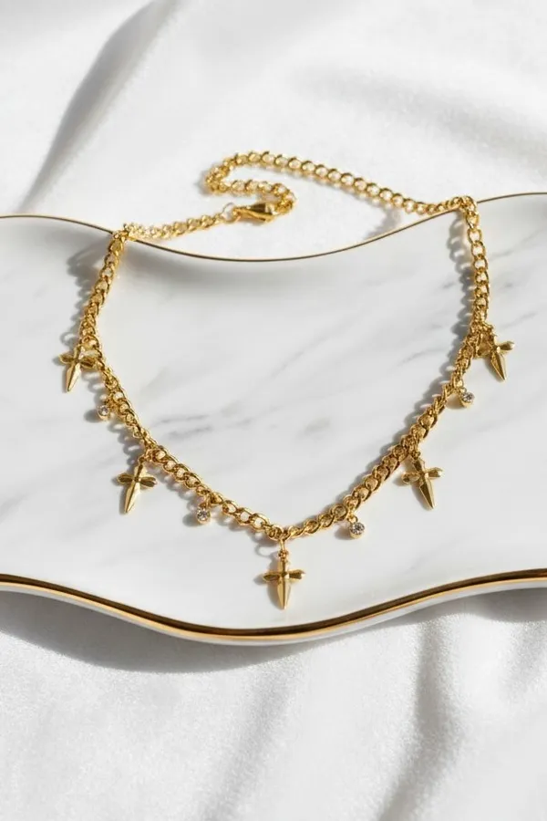 18Kt_Gold_Plated_Daggers_And_Crystals_Charm_Necklace
