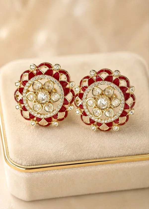 Maharani_Floral_Polki_Ruby_Stud_Earrings