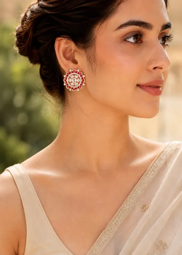 Maharani_Floral_Polki_Ruby_Stud_Earrings