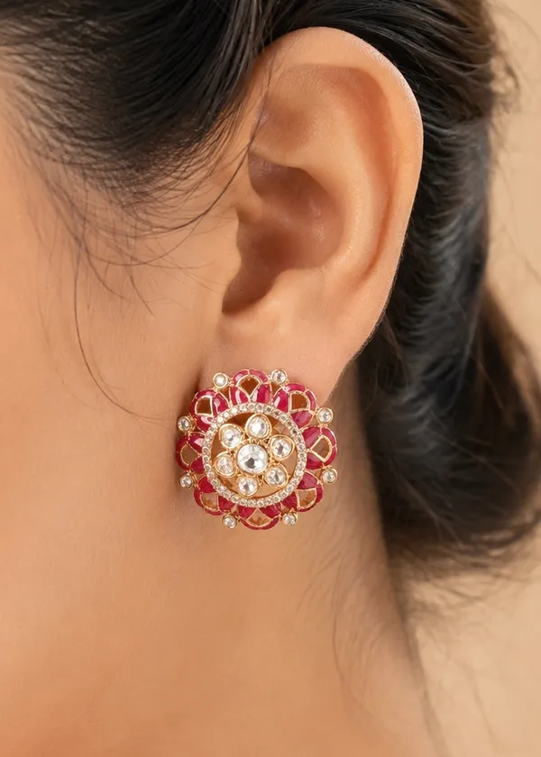 Maharani_Floral_Polki_Ruby_Stud_Earrings