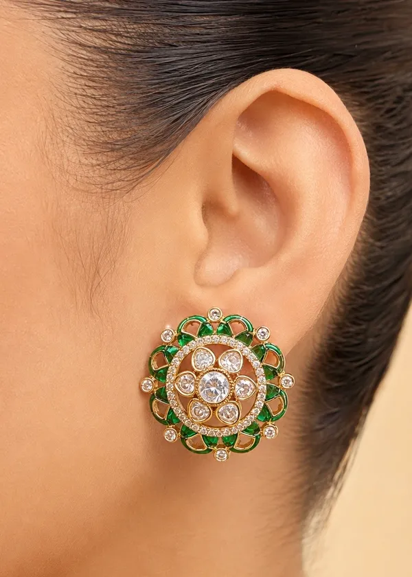 Maharani_Floral_Polki_Emerald_Stud_Earrings