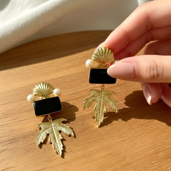 Black_Onyx_Maple_Leaf_Brass_Statement_Danglers