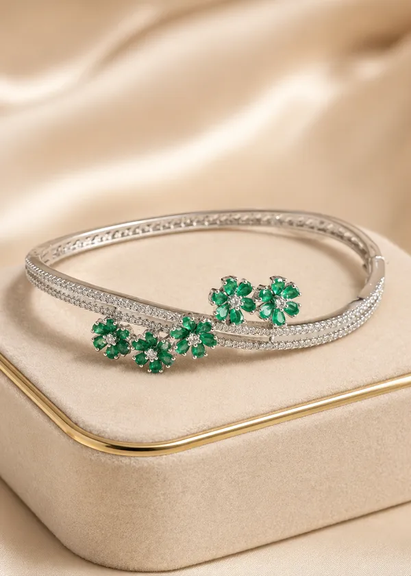 Emerald_Diamond_Floral_Crossover_Bangle_Bracelet