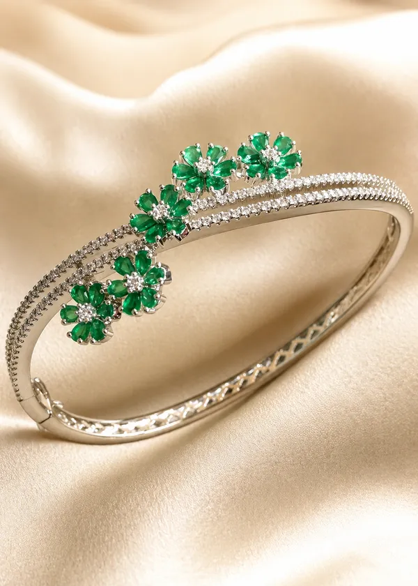 Emerald_Diamond_Floral_Crossover_Bangle_Bracelet