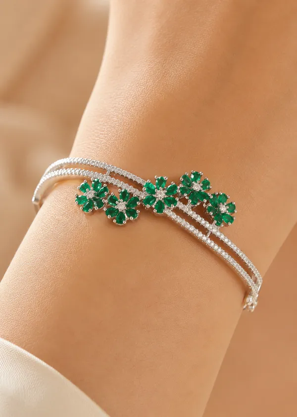 Emerald_Diamond_Floral_Crossover_Bangle_Bracelet