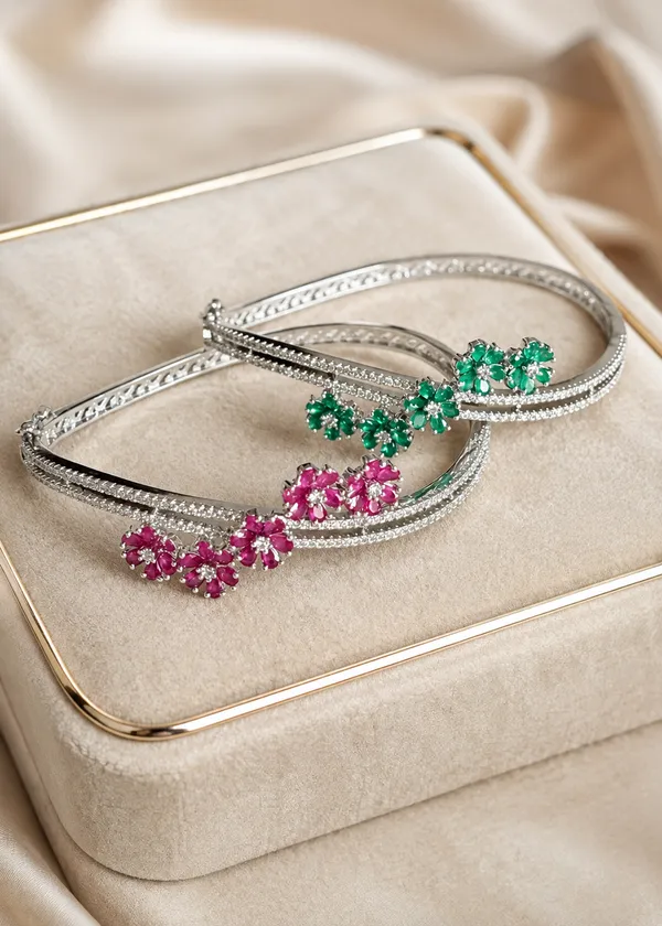 Emerald_Diamond_Floral_Crossover_Bangle_Bracelet