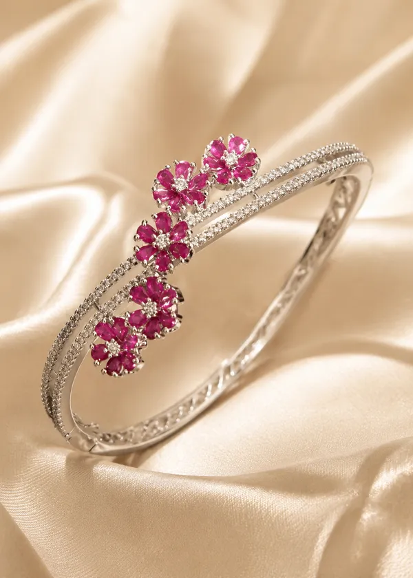Ruby_Diamond_Floral_Crossover_Bangle_Bracelet