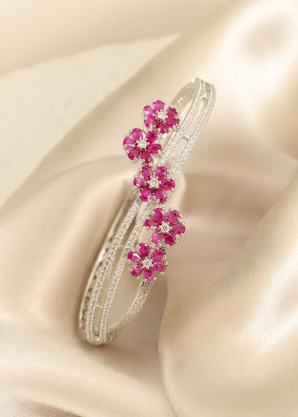 Ruby_Diamond_Floral_Crossover_Bangle_Bracelet