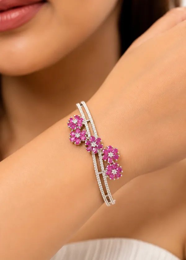 Ruby_Diamond_Floral_Crossover_Bangle_Bracelet