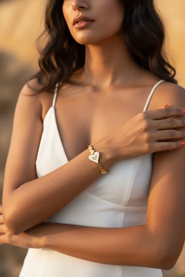 White_Heart_Zircon_Bangle_Bracelet
