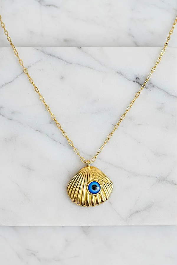 Seashell_Waterproof_Evil_Eye_Gold_Plated_Necklace